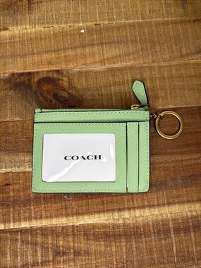 NEW Coach Mini Skinny ID Case Green Crossgrain Leather